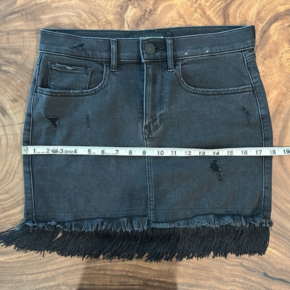 Express Straight Mini mid rise jean skirt with fringe - Picture 11 of 15